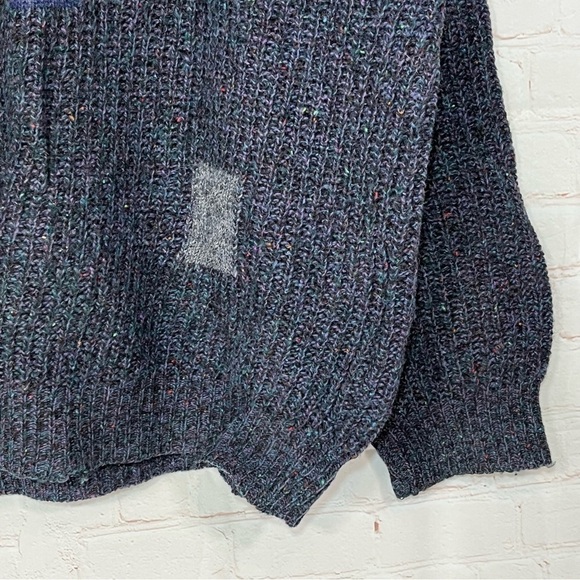 Vintage Italian Wool Sweater Mens Medium Blue Patchwork Cable Knit 90s - Picture 7 of 13